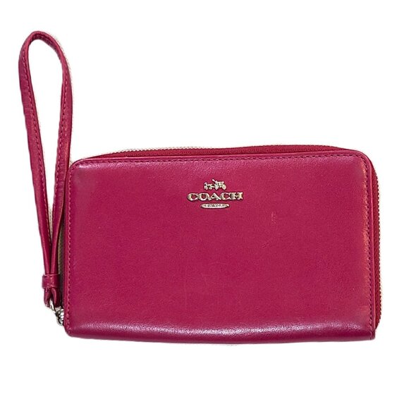 Coach Wristlet Violet Fuchsia Leather Full Zipper Clutch Wallet Coin Purse - Picture 1 of 12
